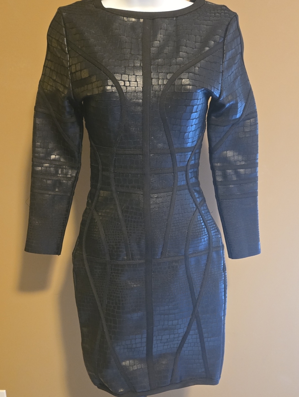 EDGY Black Long-Sleeve Textured Panel Bodycon Dress NWOT XS